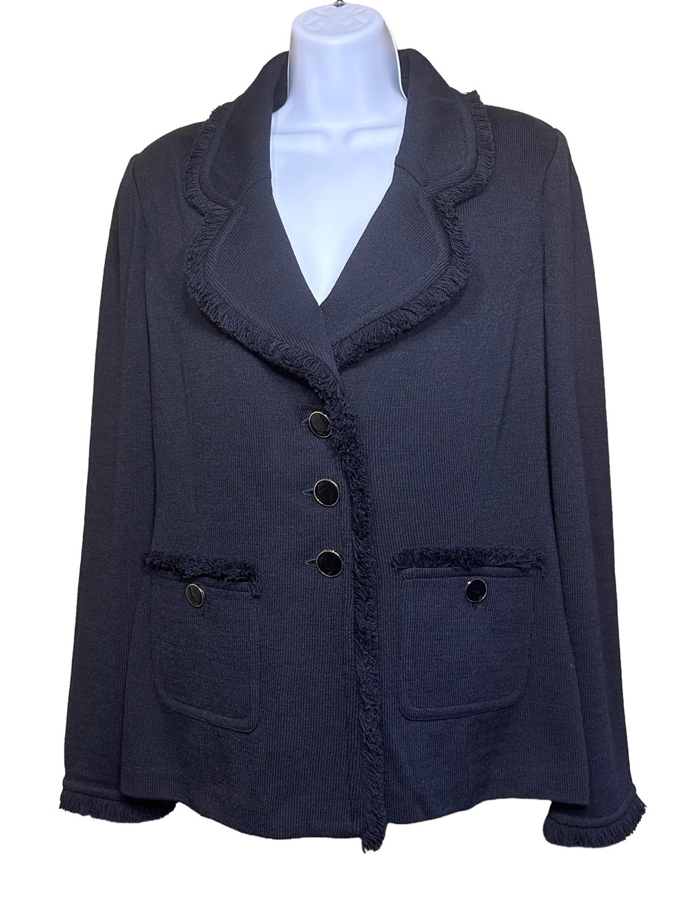 St. John Collection Santana Knit Blazer Fringe Trim Size Large